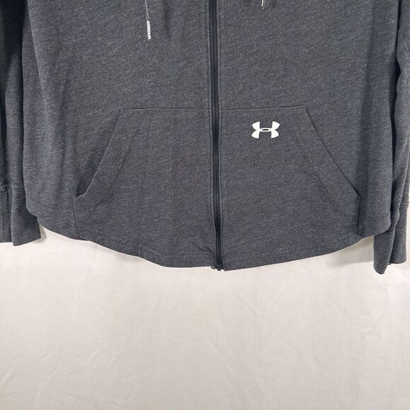 Under Armour Hoodie Women's Medium Grey Full Zip Drawstring Long Sleeve Sweater - Picture 3 of 9